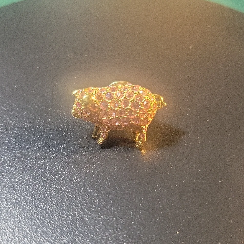 Vintage Carolee Pink Rhinestone Pig Brooch Gold Tone Pave‎ Crystal Animal Pin